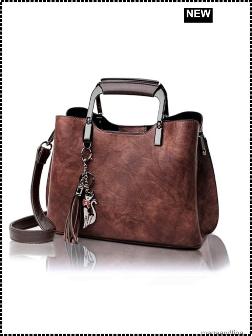 Vegan Leather Satchel Handbag Top Handle Crossbody Purse